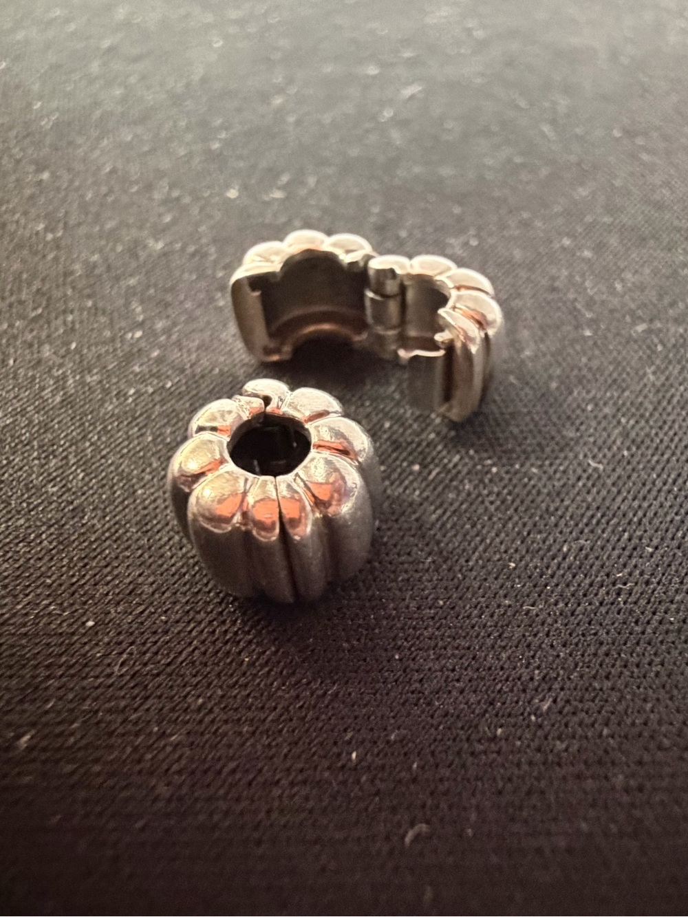 Retired Pandora Sterling Silver Ribbed Clip Charms Pair